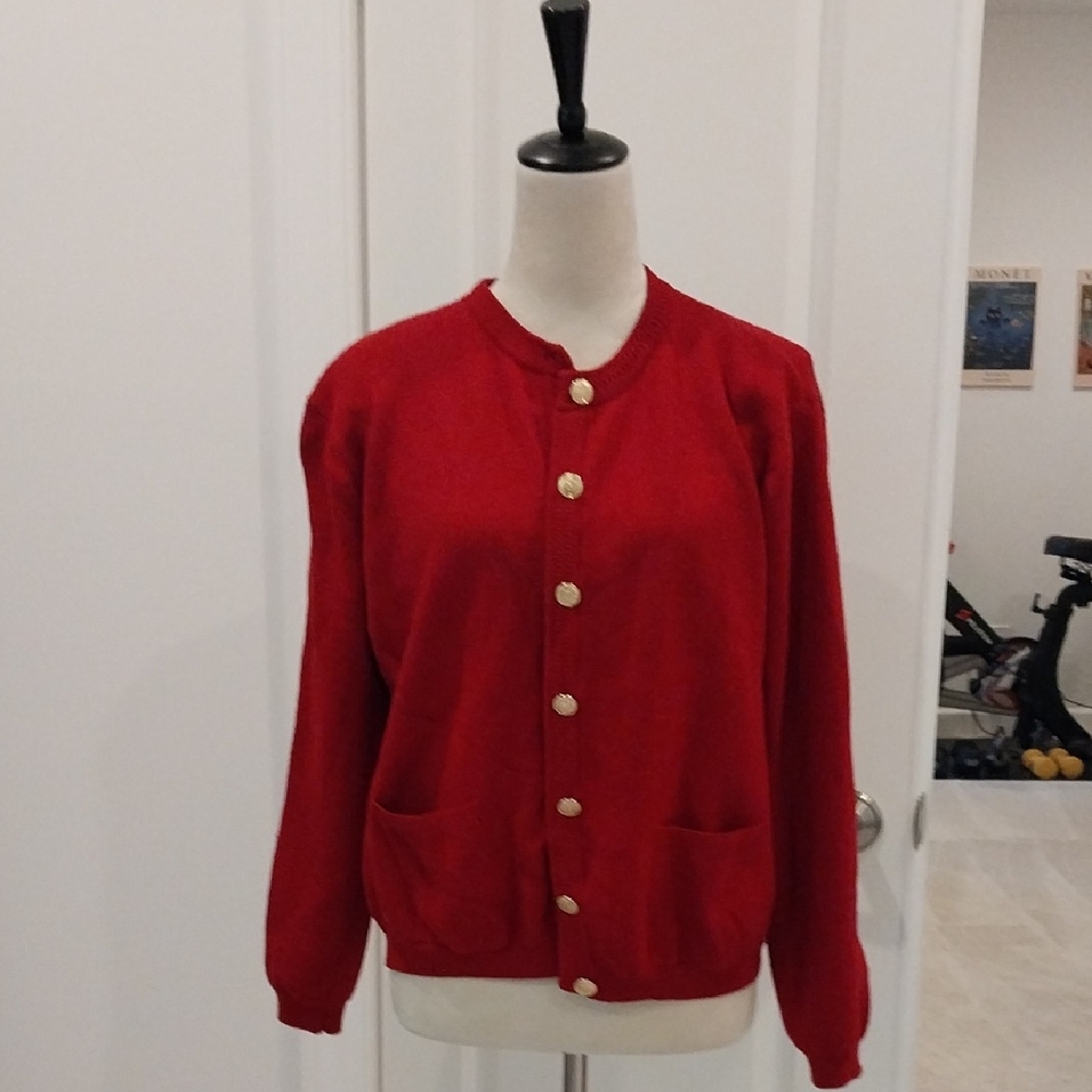 Talbots Pink Wool Crewneck Cardigan